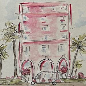 Original hand painted watercolor colony palm beach art